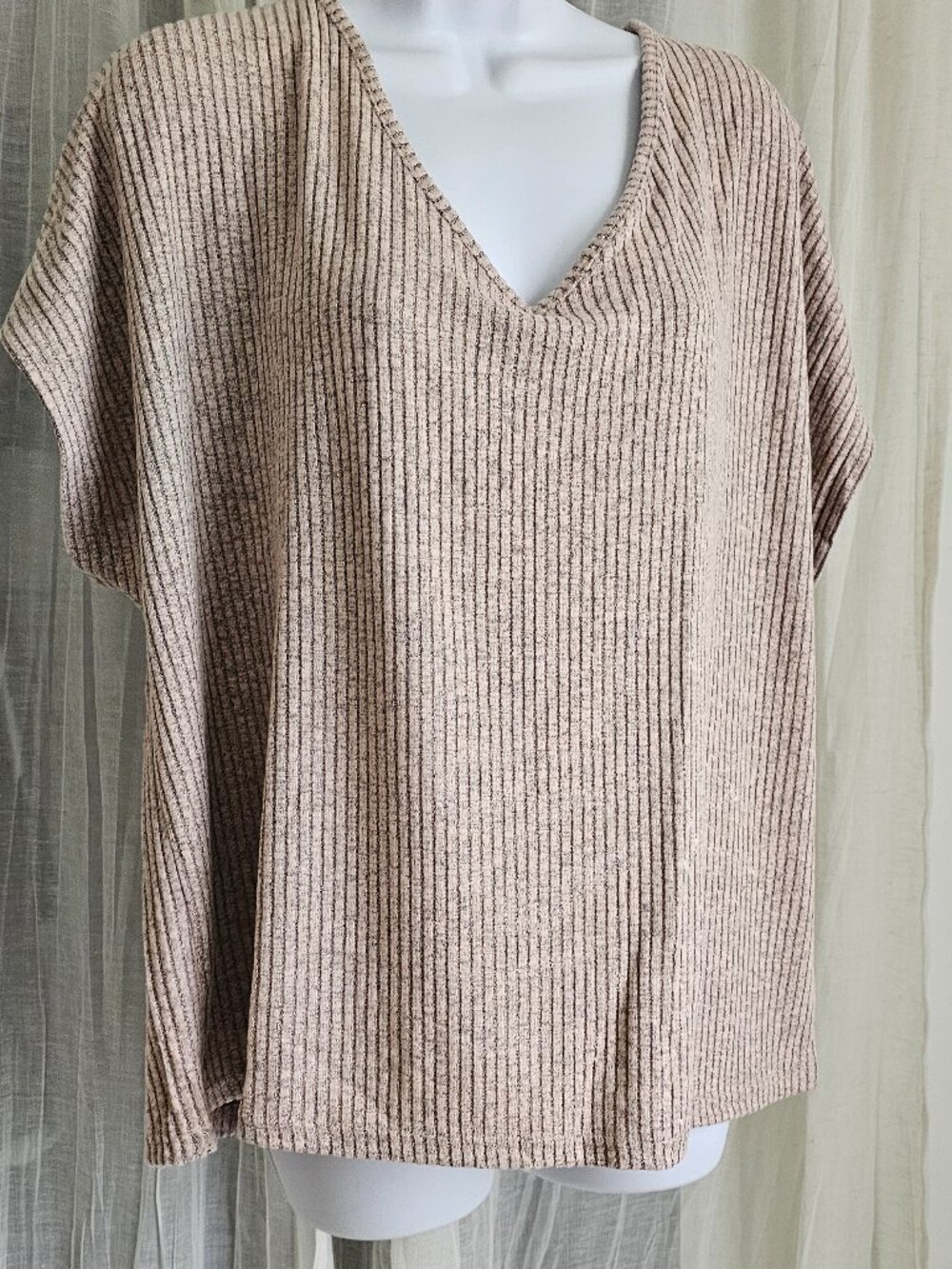 Women's Ribbed Bow Back Detail Top Taupe Size 2XL NEW